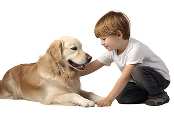 Child and pet dog ,Isolated on a transparent background.
