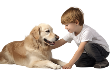 Child and pet dog ,Isolated on a transparent background.