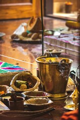 Closeup of tea set during ceremony