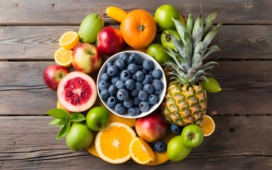AI generated illustration of a vibrant display of assorted fruits in a bowl on a table