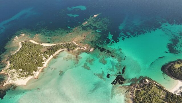 Drone flies over Grande sperone beach in Corsica