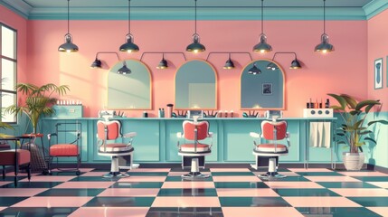 Vector illustrations of interior barbershops