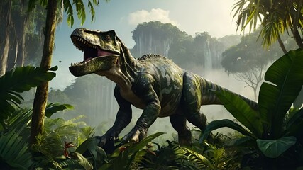 A solitary dinosaur strolling in the jungle