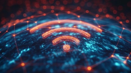 Wireless network and connection abstract data background with wifi symbo
