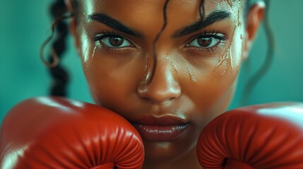 close up of female boxer over white - Powered by Adobe