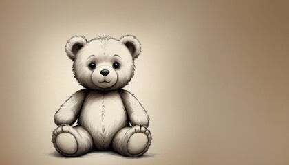 A charming sketch of a plush teddy bear with an endearing expression sits against a warm-toned backdrop.