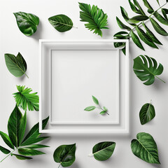 AI generated illustration of green foliage framing a white background