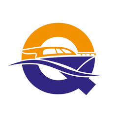 Letter Q Boat Logo Concept For Sailboat, Shipping Symbol. Yacht Sign