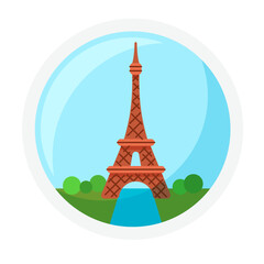 Eiffel Tower in Paris, abstract round travel to France sticker vector illustration