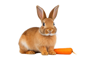 brown rabbit Sitting and eating carrots.Isolated on transparent background.