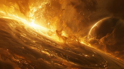 A breathtaking image of a vast fiery nebula, depicting the beauty and fury of space.