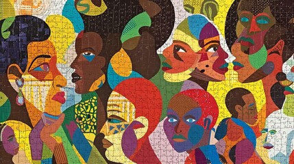 AI generated illustration of a mural of African women in vibrant colors