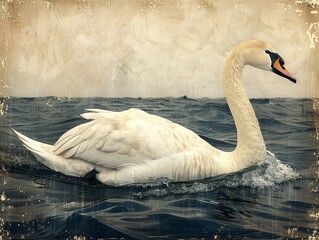 AI generated illustration of a white swan gracefully gliding on a serene lake