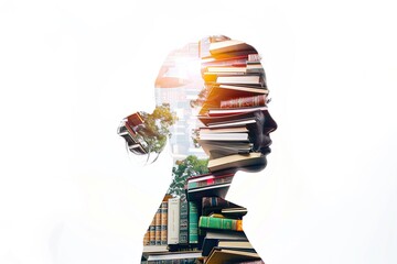 Double exposure, girl with image of books.education concept - Powered by Adobe