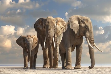 A family of African elephants in one shot