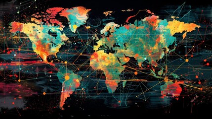 Communication technology, global internet network over Earth.