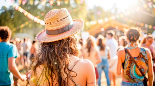 People from different backgrounds and abilities gathering for an outdoor music festival, united by rhythm and sunshine.