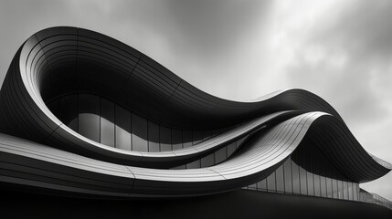 AI generated illustration of a modern building in grayscale