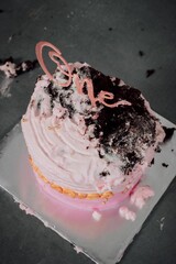 Pink smash cake with chocolate inside