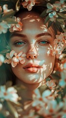 AI generated illustration of a portrait of a young woman adorned with flowers