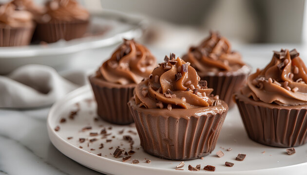 Salted Caramel Chocolate Mousse Cups, natural lighting, flavorful plating
