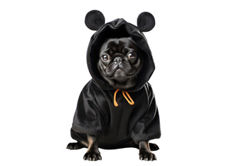 black pug dog Wearing a Halloween costume.Isolated on transparent background.