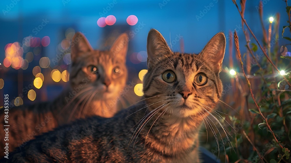 Poster AI generated illustration of cats on roof