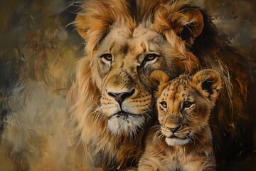 Fototapeta premium family of lions in one frame