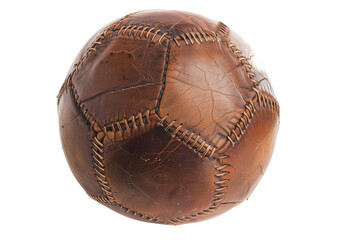 Vintage Leather Soccer Ball - Isolated on White Transparent Background, PNG
