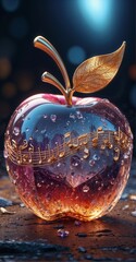 AI generated illustration of a glass apple with musical notes