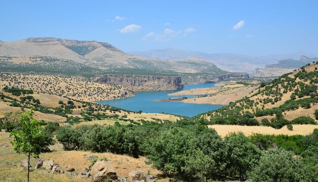Euphrates river on a sunny day with a blue sky in the background