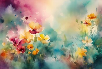 some pretty flowers and yellow flowers on a colorful background by some watercolors