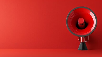 3d rendering of megaphone on red color background. Advertisement, announcement message.