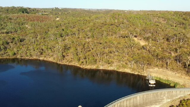 Wispering wall hydro dam in Barossa Valley of South Australia – aerial 4k.
