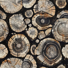 Fototapeta na wymiar Cross-section of Tree Rings, Detailed Wooden Texture, Nature's Timeline