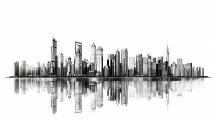 Fototapeta na wymiar Modern high-rise buildings Isolated on white background, with clipping path. Black &, White style.