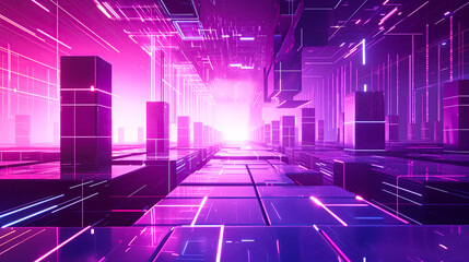 A lively neon-lit cyber cityscape showcasing blockchain and cyber security.