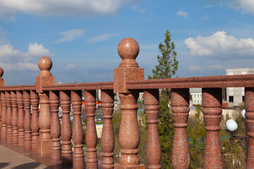 Granite balustrades railing made of red granite. Architectural elements. - 784358131