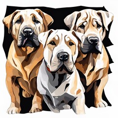 AI generated illustration of adorable dogs sitting together on a dark background