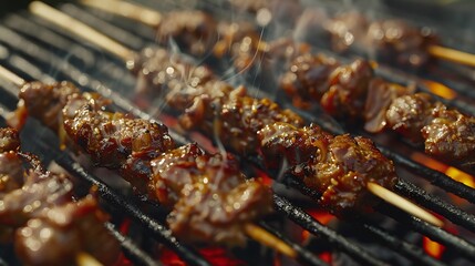 Close up of satay on barbecue