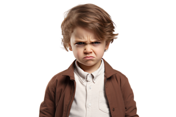 angry child angry with dissatisfaction , Isolated on a transparent background.