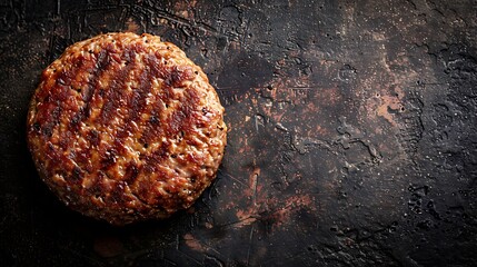 cooked hamburger meat on a dark background, top view - obrazy, fototapety, plakaty