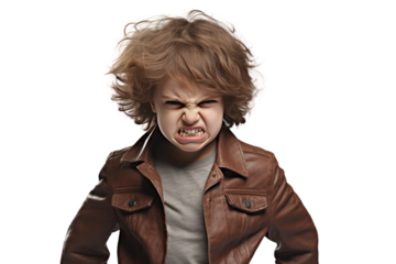 angry child angry with dissatisfaction , Isolated on a transparent background.