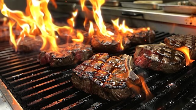 Grill Master's Delight Sizzling Beef Steaks with Flames