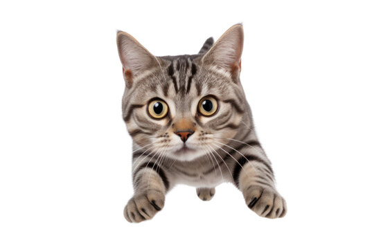 A cat climbing on an American Shorthair. Isolated on transparent background.