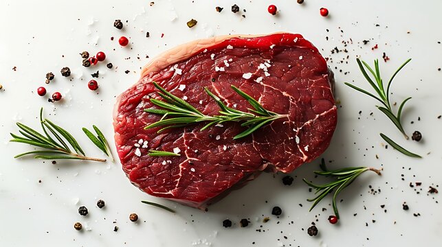 Fresh and Juicy Raw Beef Steak - Top View for an Up-Close Look white background