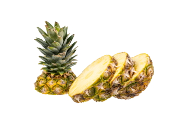 Cut pineapple stem and pineapple cross section. transparent background, Ananas comosus