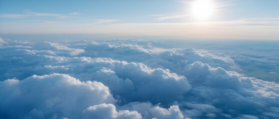 Panorama of beautiful cloudscape background, large white clouds on soft sky background in the morning