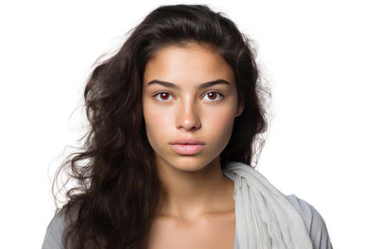 Realism style young woman wearing realistic makeup Wear realistic clothes, Isolated on transparent background.