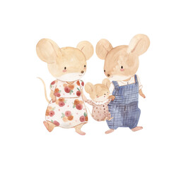 Watercolor mouse family illustration for kids